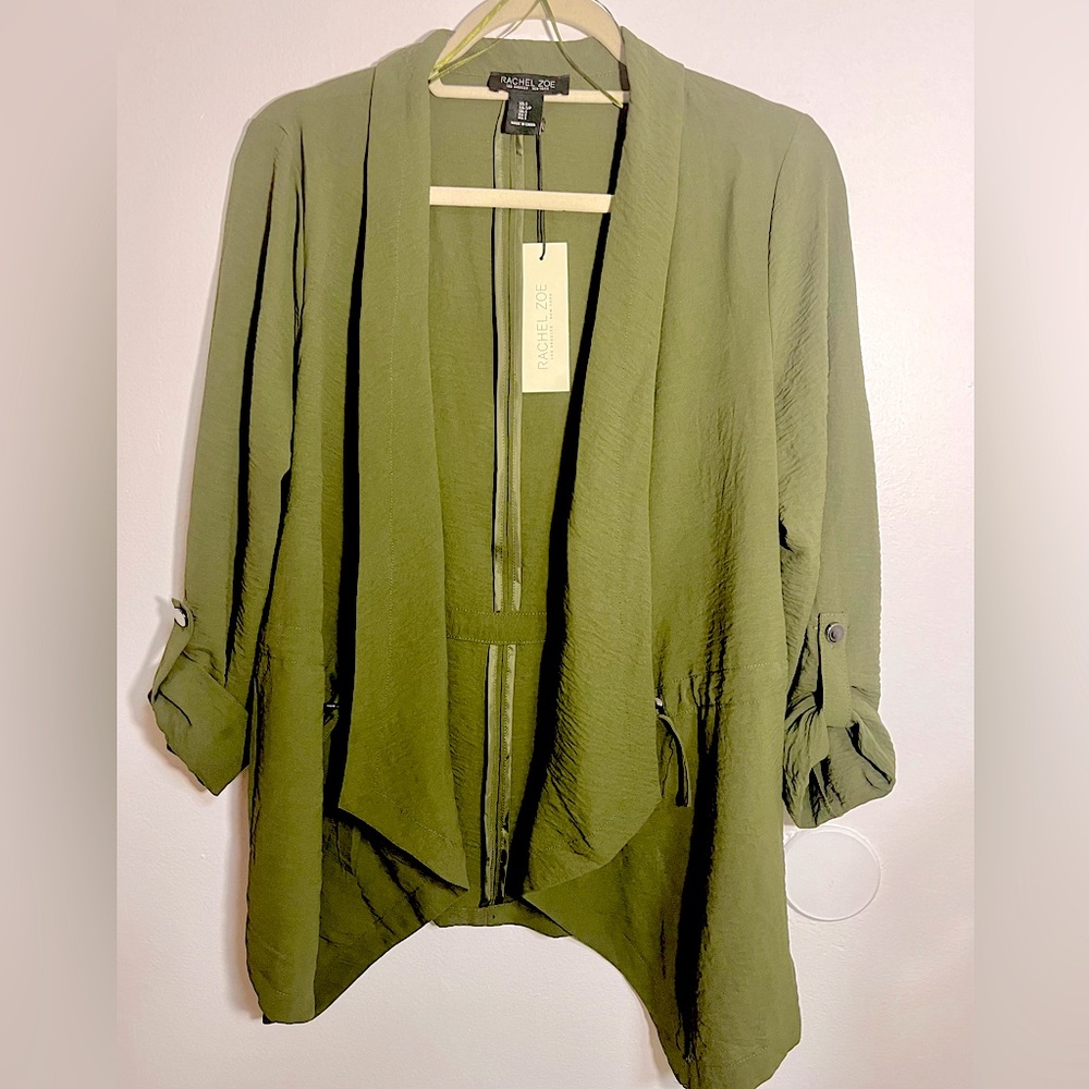 Rachel Zoe Army Green Cinch Waist Waterfall Blazer Jacket NWT sz S